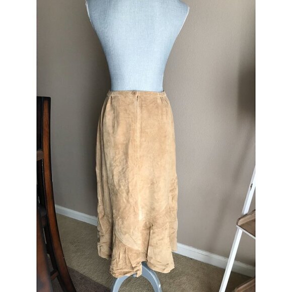 NOS 90's NWT Chico's Design Suede Leather Tan Chic Skirt - Medium - Picture 8 of 9